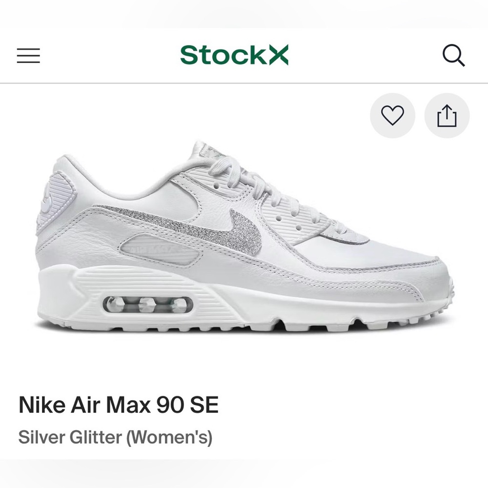 Nike Air Max 90 SE Silver Glitter/White Sneakers Size 5.5 - Picture 2 of 11
